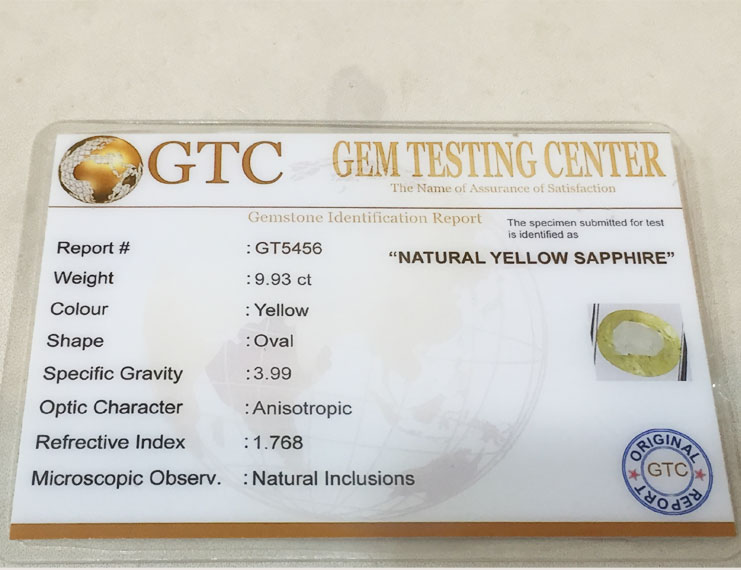 9.93 ct/11.00 ratti Natural Certified Ceylon Pukhraj/Yellow Sapphire